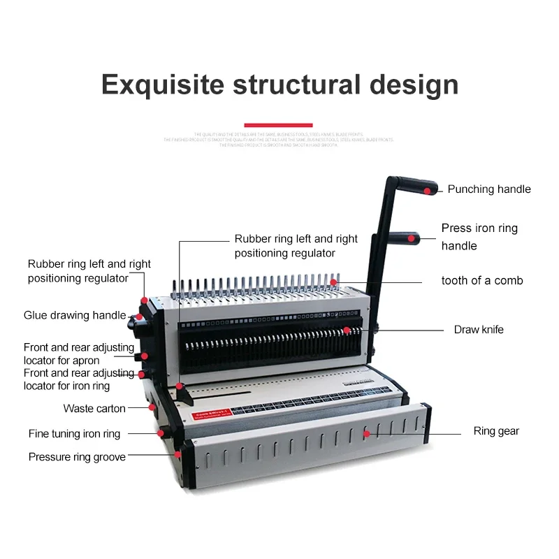 เครื่องมัดลวดเครื่องคลิป Binder สาม-in-one 40หลุมแหวนเหล็ก/24หลุมยาง/10หลุมคลิปเจาะหนัก