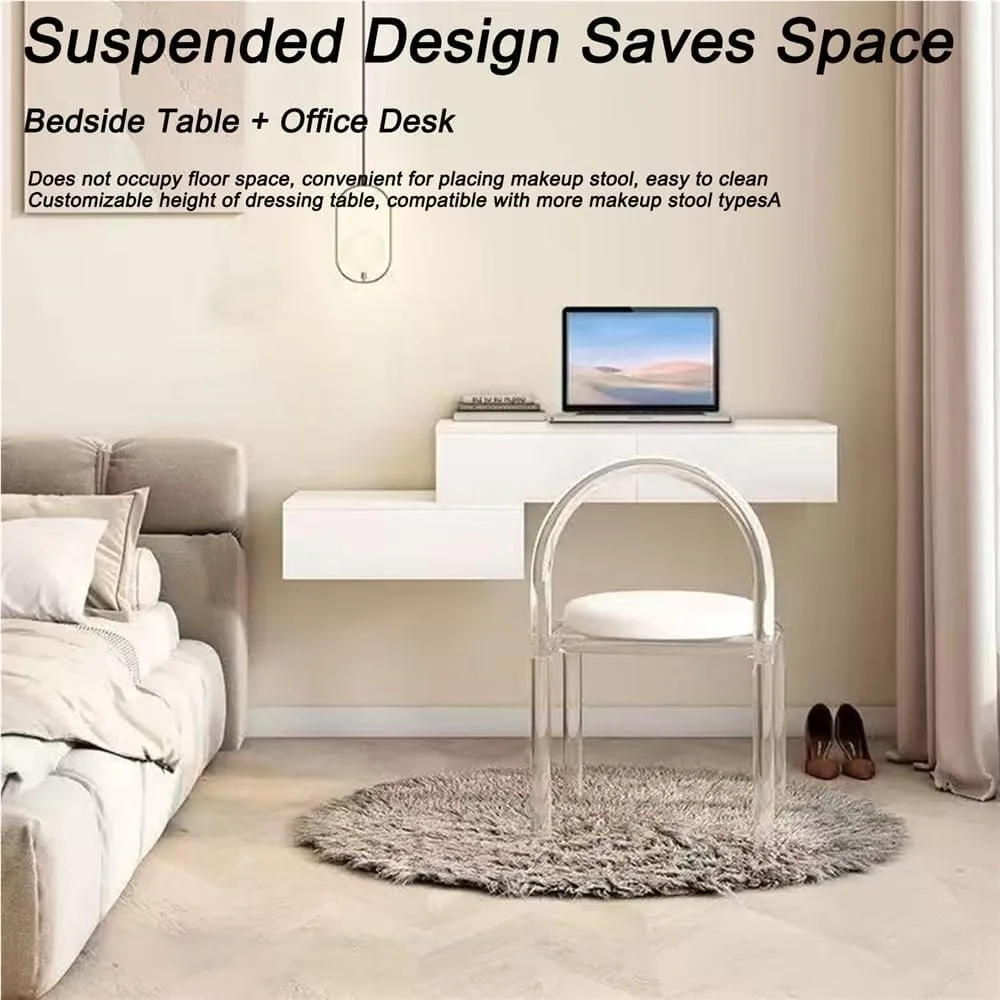 قطعتان من طاولة تزيين المكياج الحديثة المثبتة على الحائط مع درج، رف عائم أبيض مكتب خشبي مثبت على الحائط، مكتب معلق لغرفة النوم