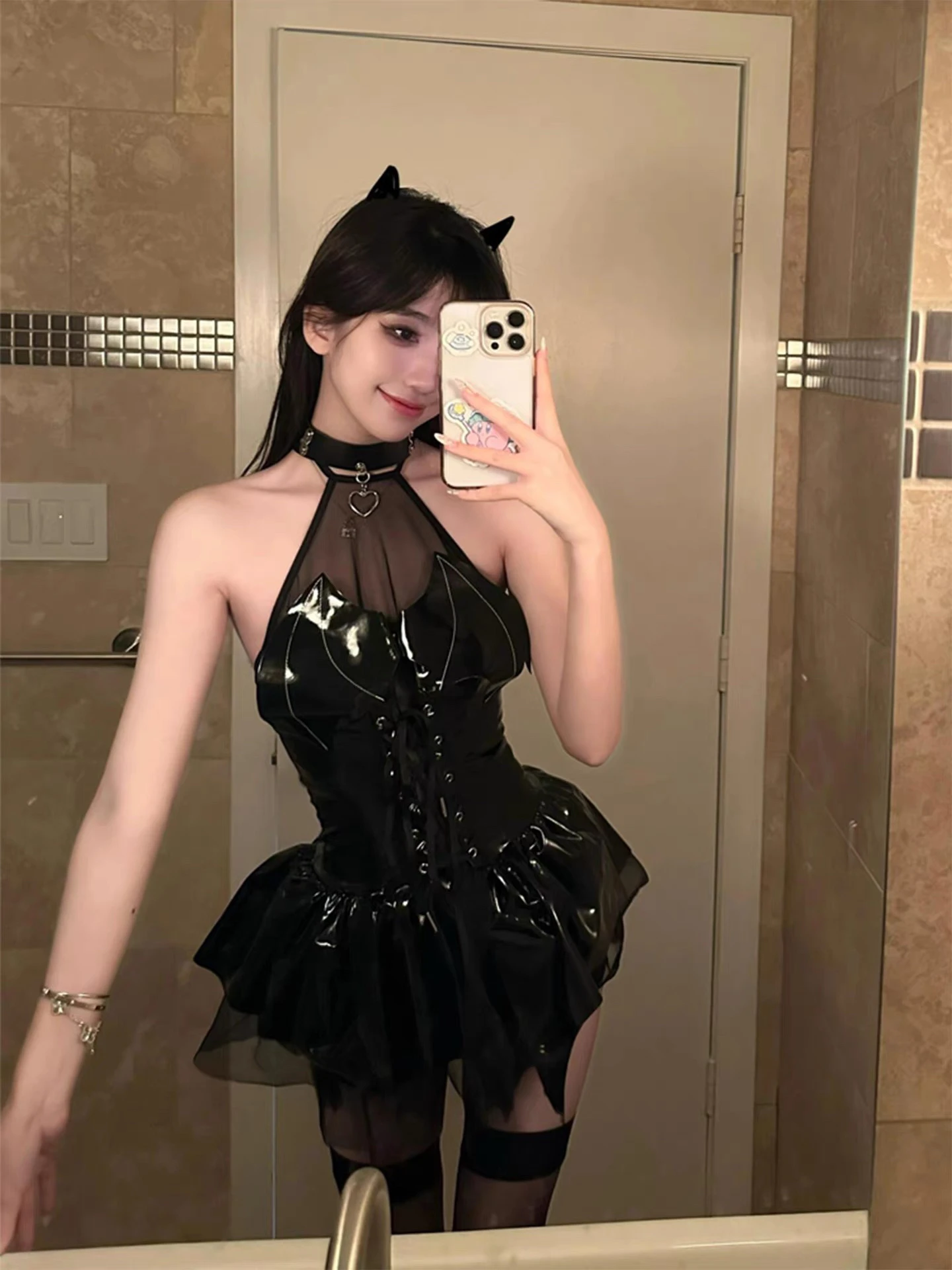 

Sexy Pure Desire Cute Bla Leather ort Skirt Cos loween Costume Devil Dr orm Little Devil Skirt for Women