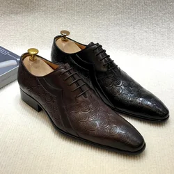 Men's Italian Designer Handmade Genuine Leather Dress Shoes Black Brown Oxfords Business Office Lace-Up Derby Shoes