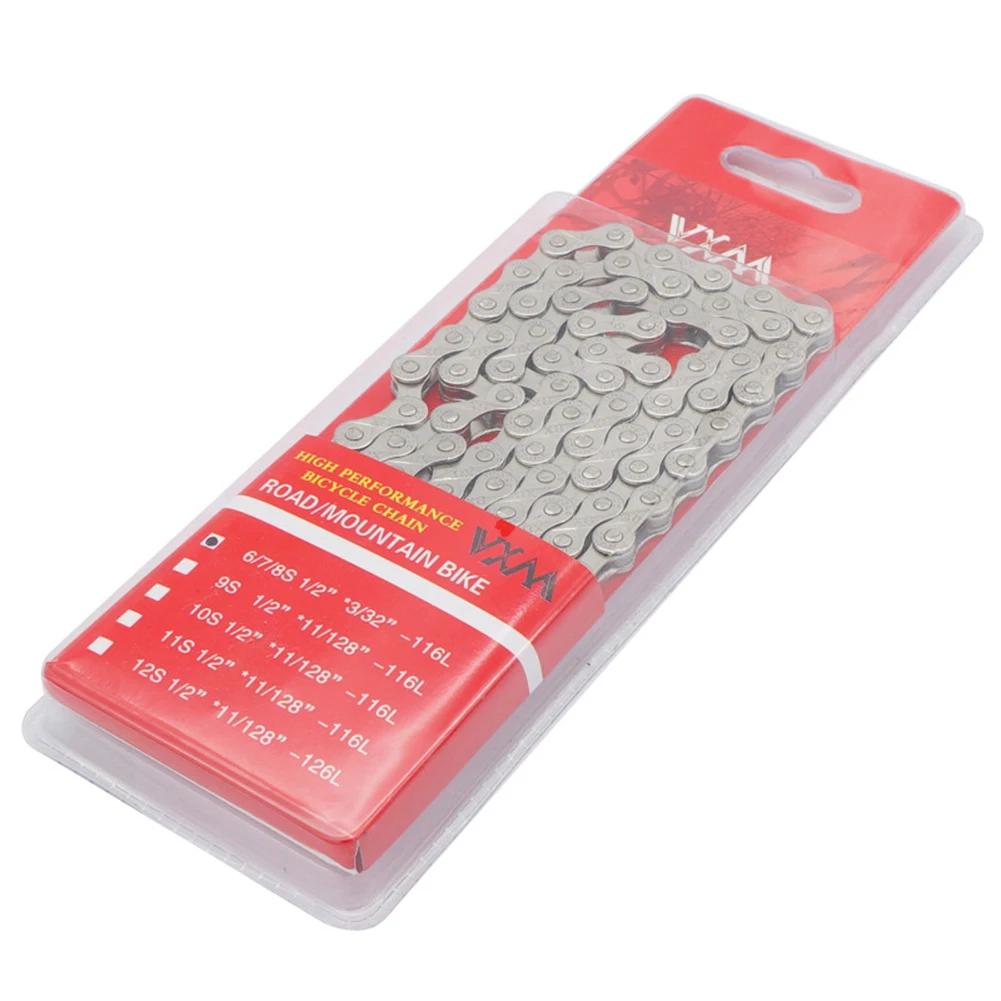 MTB Half Hollow Bicycle Chain Links Racing Chain 6 7 8 Speed Carbon Steel Bicycle 1/2 x 2/32 inch 116 Links Cycling