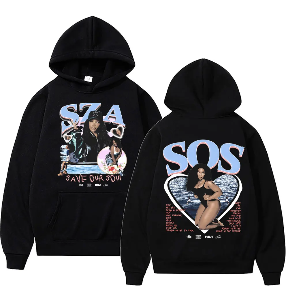 Singer SZA SOS Save Our Soul Double Sided Print Hoodie Men Women Hip Hop Casual Oversized Sweatshirt Male Fleece Cotton Hoodies