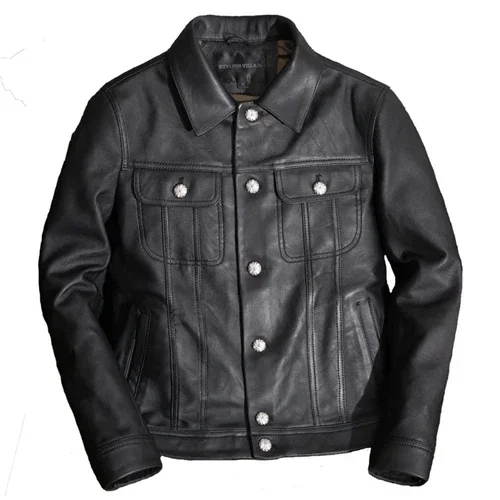 NONE Casual männer Leder Jacke Schaffell Mantel Echtes Leder Jacke Männer Vintage Motorrad Veste Cuir Homme 1905 KJ2450 3