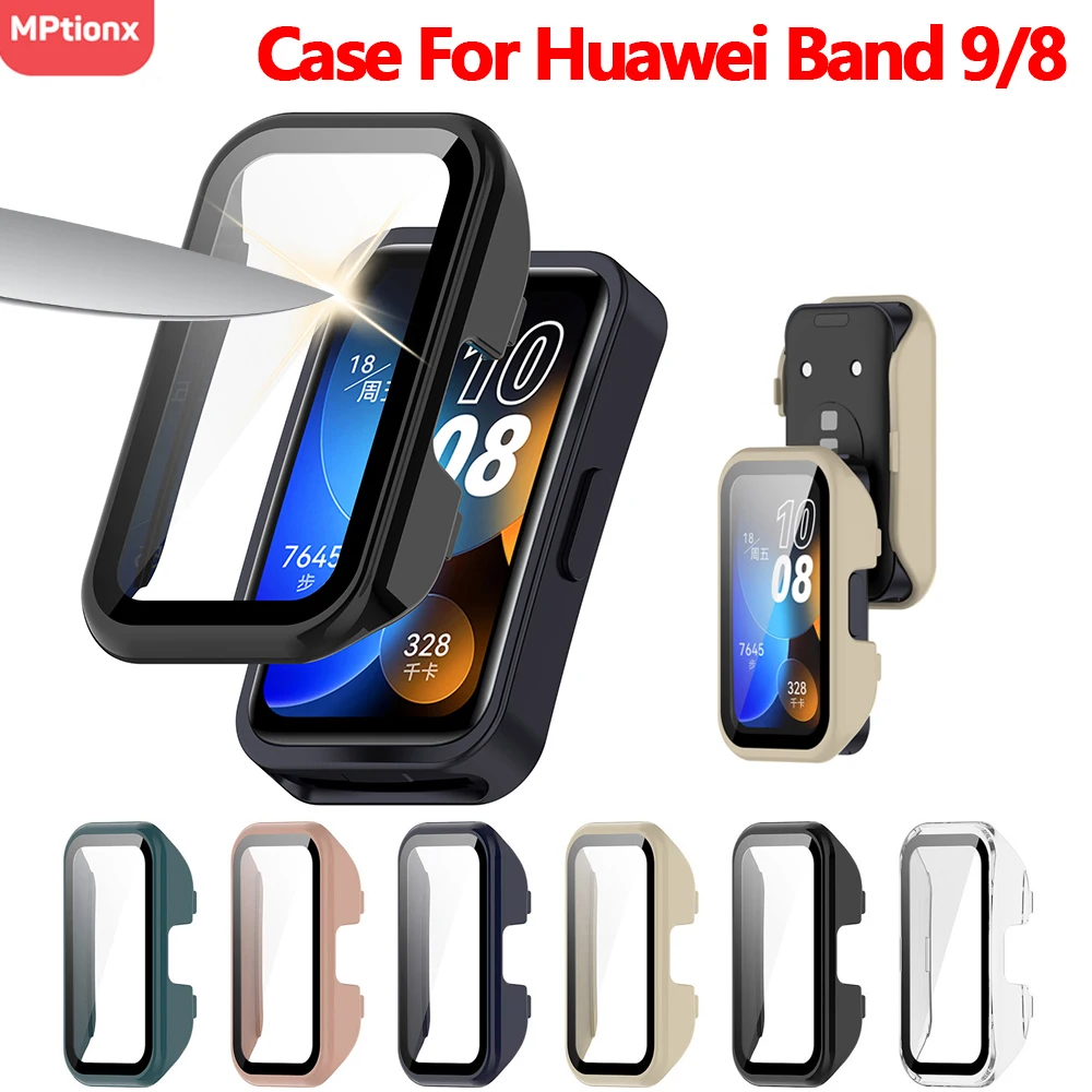 

PC Case+Glass For Huawei band 9 Tempered Glass Anti-scratch Film Bumper All-Around Protective Cover for Huawei band8 Accessories