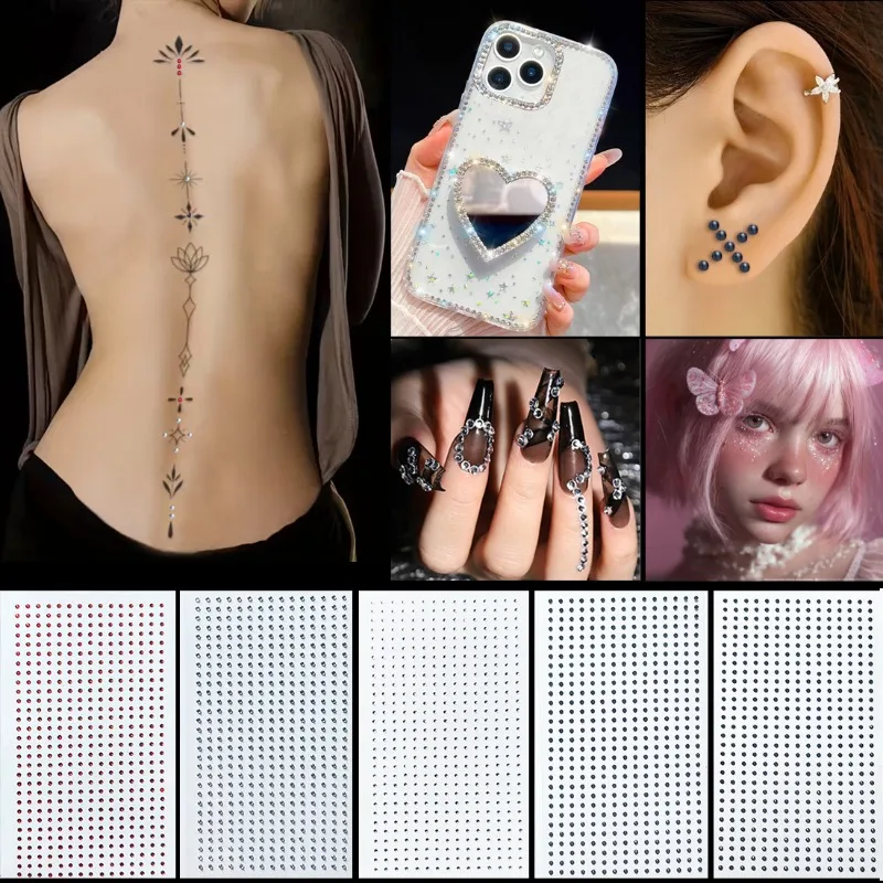 

450 Pcs 2mm Self Adhesive Rhinestone Face Stickers for Women Kpop Stage Makeup Sparkle Pearl Gems Non Toxic Daily Party Use