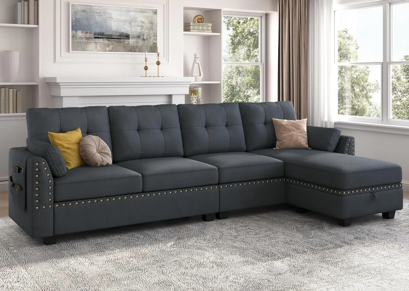 Convertible Sectional Sofa L Shaped Couch Reversible Sectional for Small Apartment Bluish Grey furniture living room