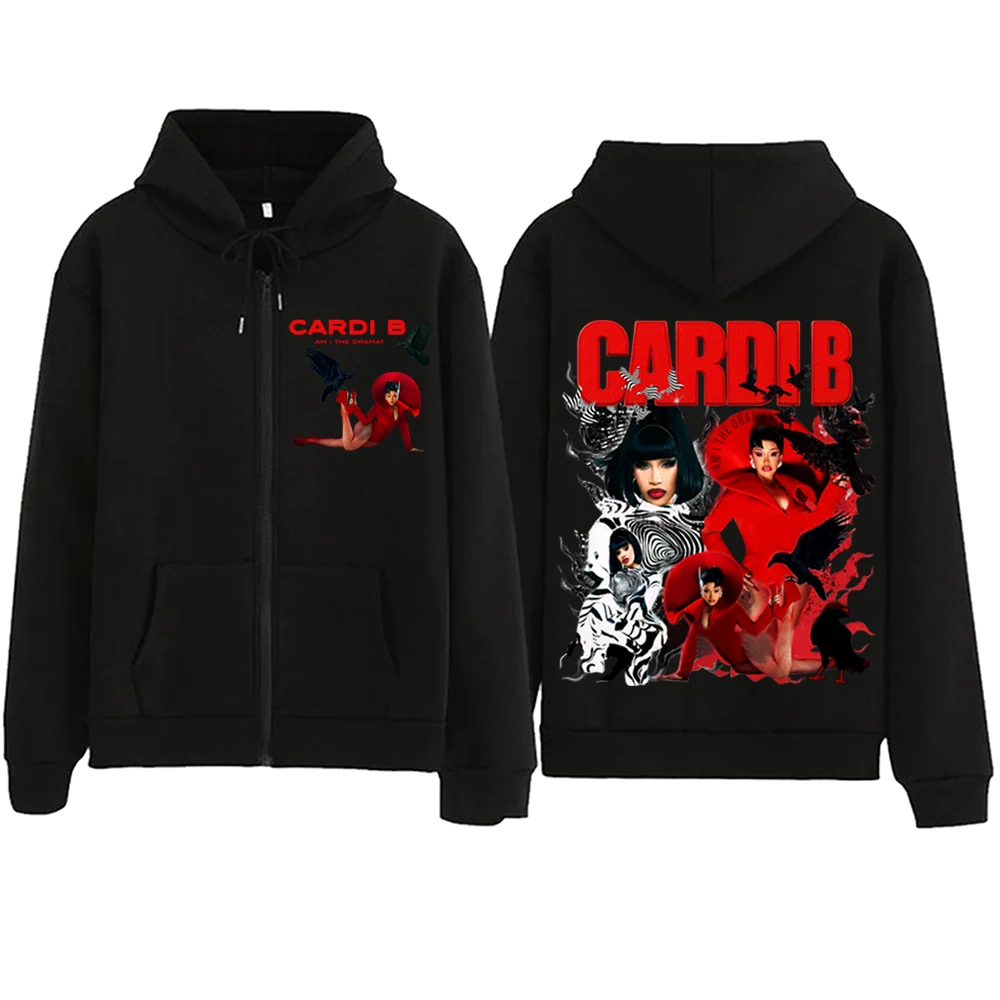 ألبوم جديد Cardi B Am I The Drama قلنسوة بسحاب رجل امرأة Harajuku البلوز القمم الشارع الشهير البلوز