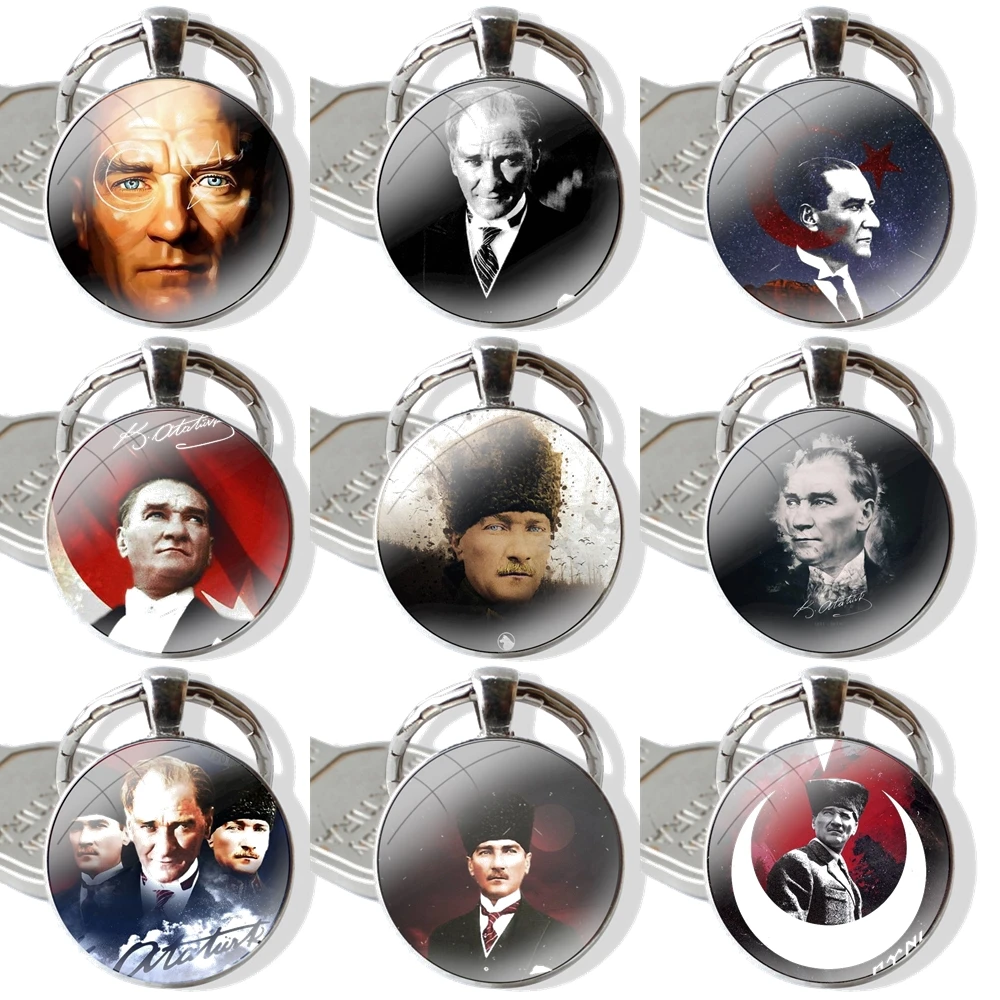 Keychain Handmade Glass Cabochon Key Ring Holder Pendant Key Chains Turkey Mustafa Kemal Ataturk