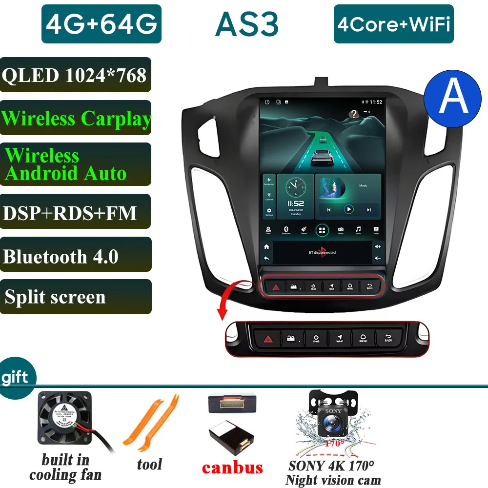 Autoradio Carplay 9.7 Inch Voor Ford Focus 3 Mk3 2011 2012-2019 Navigatie GPS Android Auto Android 15 5G Wifi Unit Geen 2din DVD