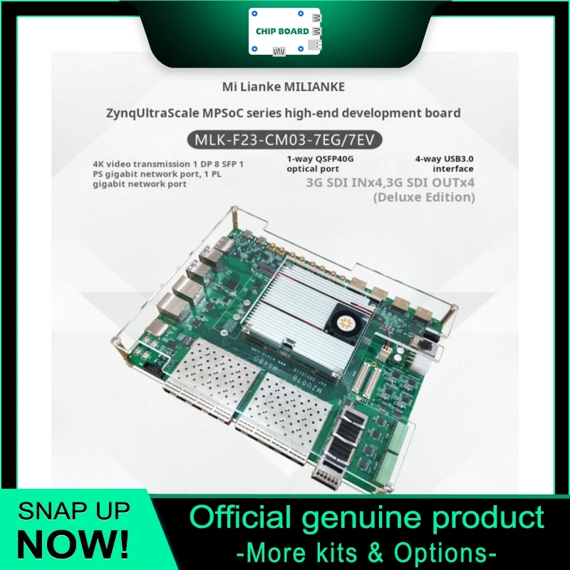 Milinker MLK-F23-CM03-7EG/7EV FPGA Development Board with Xilinx MPSoC, 4K 3G-SDI support and Linux OS.