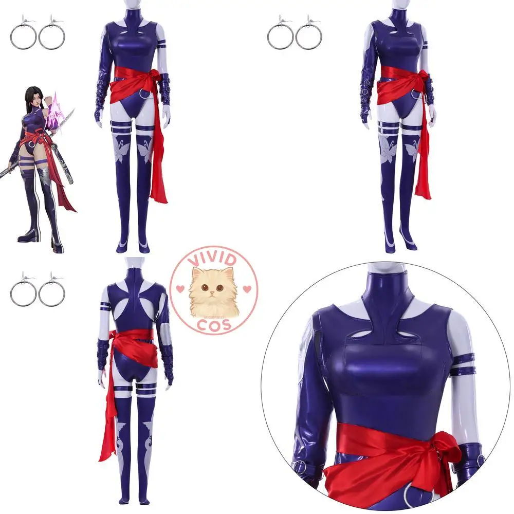

Hot Game Character Cosplay Costume Anime Psylocke Sexy Purple Jumpsuit Set Popular Role Play Outfit for Women Comic Con Party