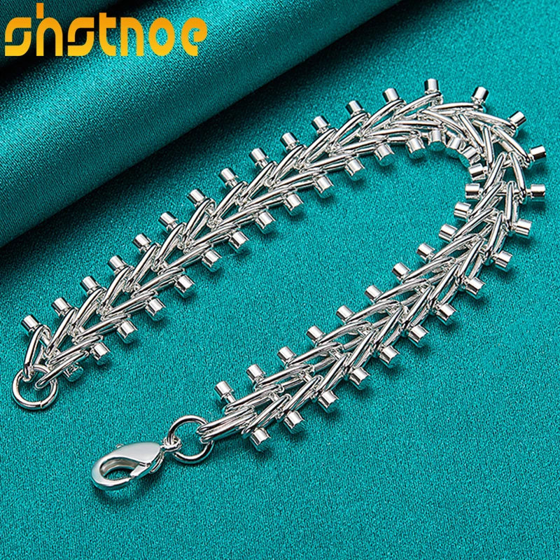 

925 Sterling Silver Double Row Bead Chain Bracelet For Women Men Party Engagement Wedding Gift Fashion Charm Jewelry