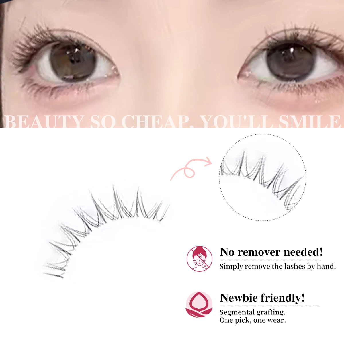 5 paia di ciglia finte corte Manga Beauty Cross, ciglia finte in fibra artificiale, comode per l'uso quotidiano naturale delle donne