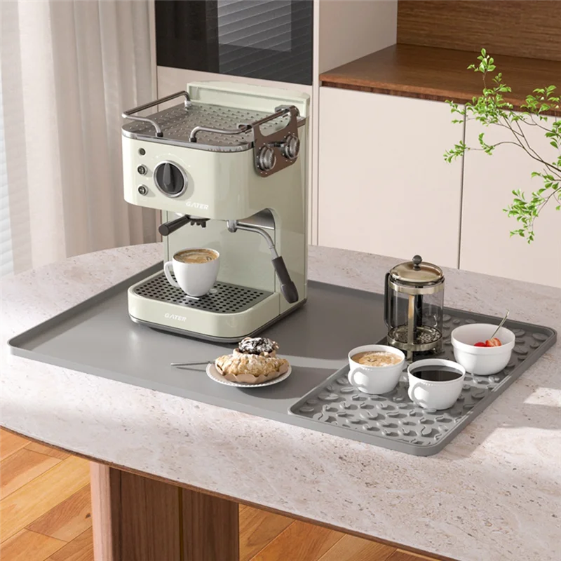 AF93-Silicone Coffee Mat 15.75X23.6Inch Coffee Bar Mat مع حصيرة تجفيف الأطباق القابلة للفصل حواف مقاومة للانسكاب