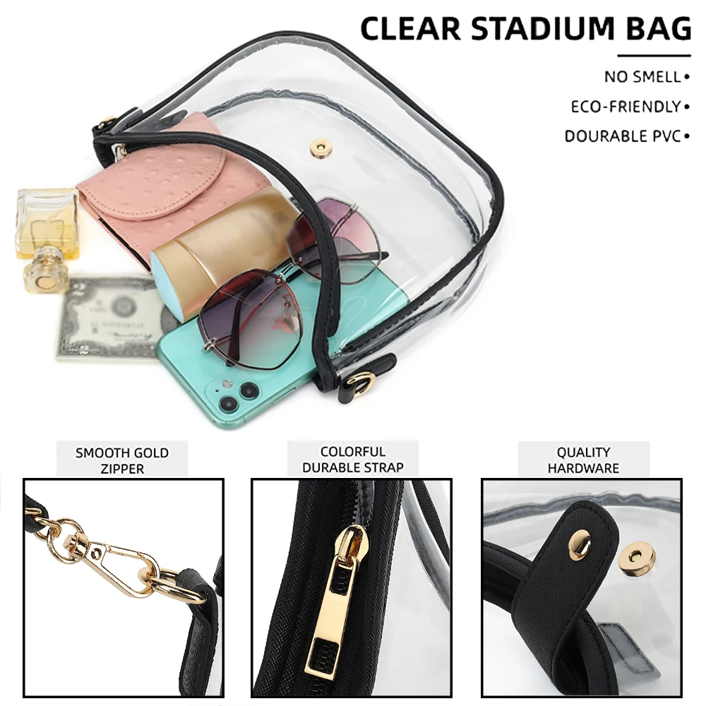 Clear Satchel Bag for Women Stadium Approved, Small Clear Crossbody Bag with Zipper, Clear Stadium Bag for Concerts Sports