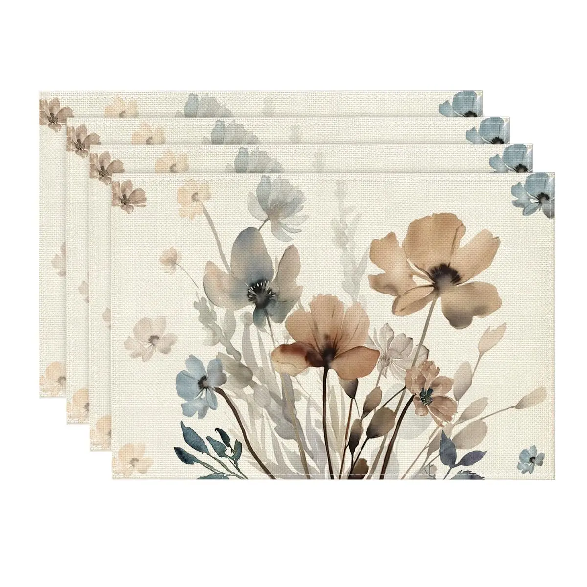 

Brown Poppy Floral Leaves Placemats Set of 4, 12x18 Inch,Table Mats for Party, Kitchen and Dining Decoration, Spring and Summer