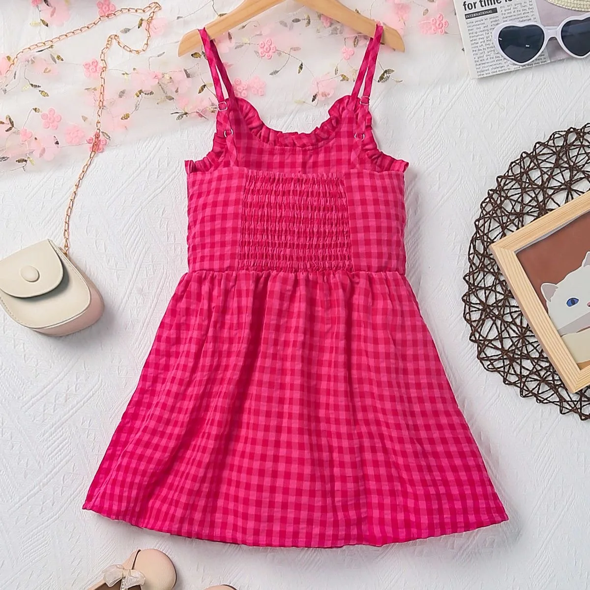 2026 Summer Baby Girls Korean Plaid Sleeveless Sundress Children's New Loose Backless Dress Princess Dress 2-7 Years