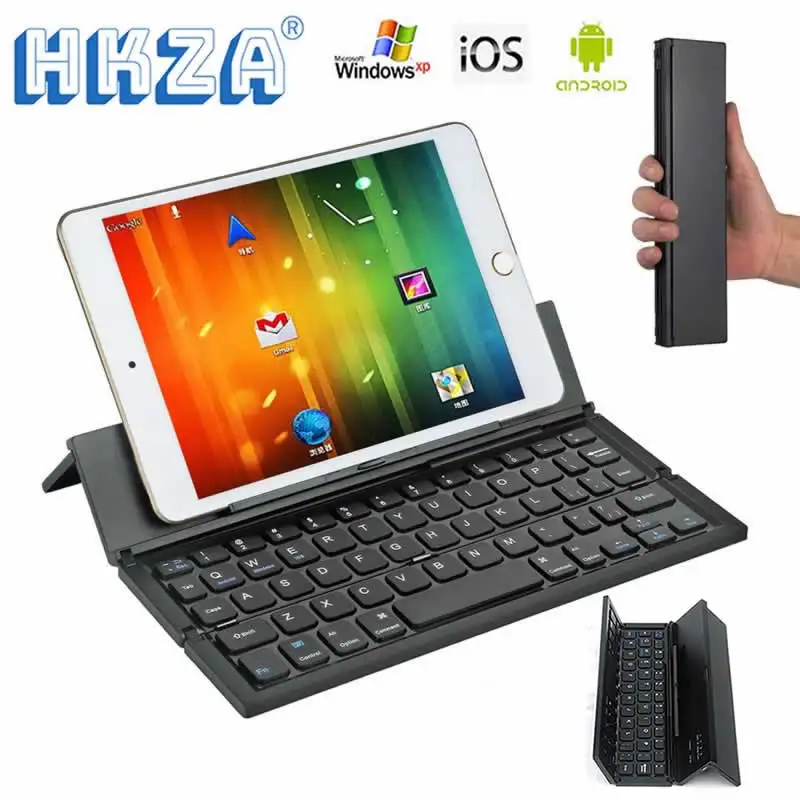 Hkza dobrável teclado bluetooth recarregável portátil mini teclado sem fio com tablet telefones suporte para android ios windows