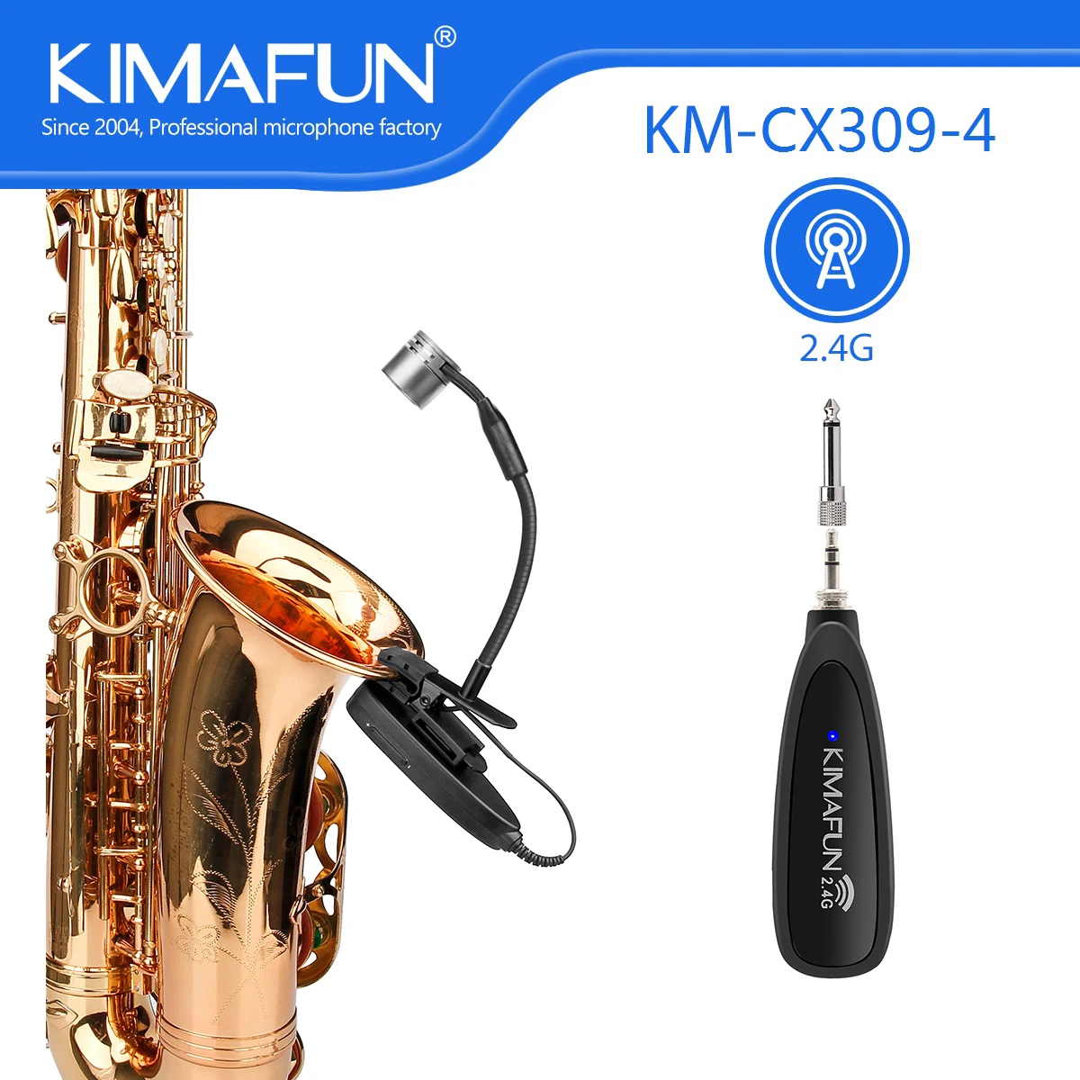 KIMAFUN 2.4G Wireless Microphone System Clip on Mic for Saxophone Trumpet Tronbone Horn Tuba Musical Instruments Musicians