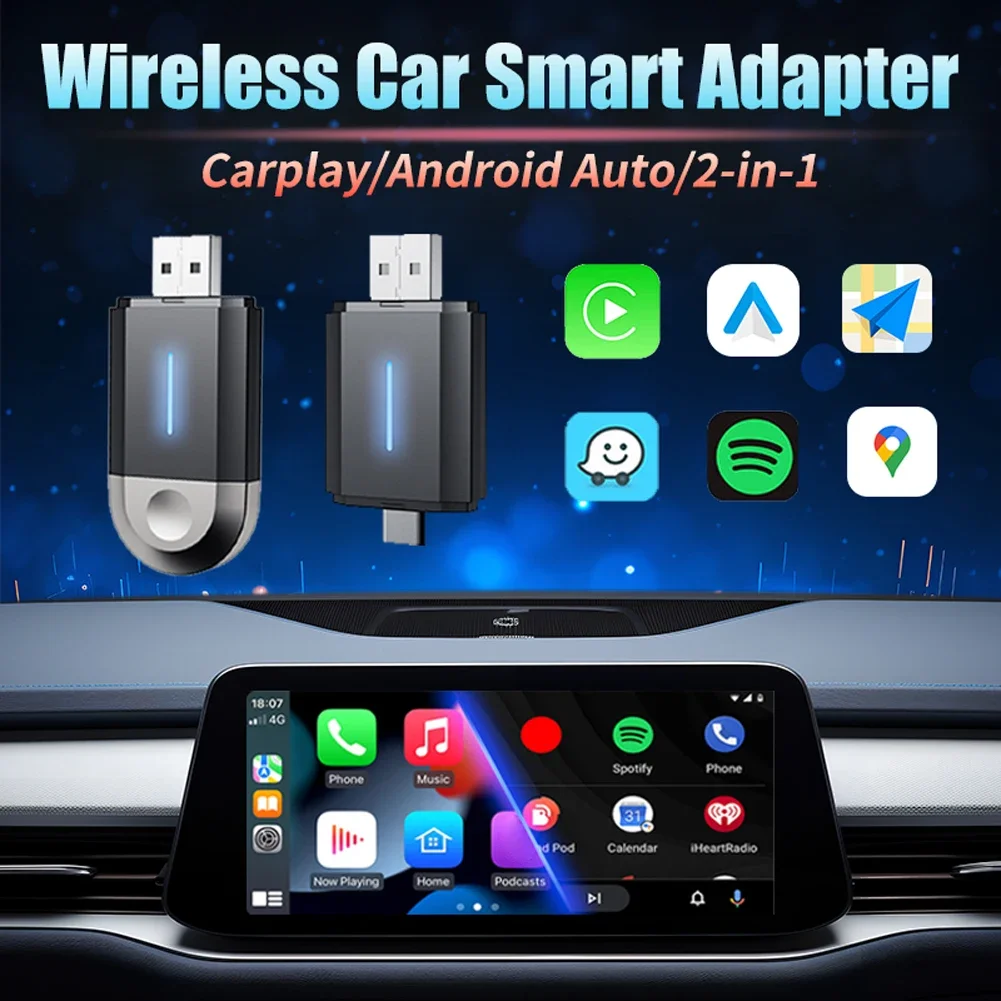 

Wireless Carplay Adapte 5.8Ghz WiFi Android/Apple 2 in 1 Box Type-C/USB Car Dongle Box for OEM Wired CarPlay/Andriod Auto Cars