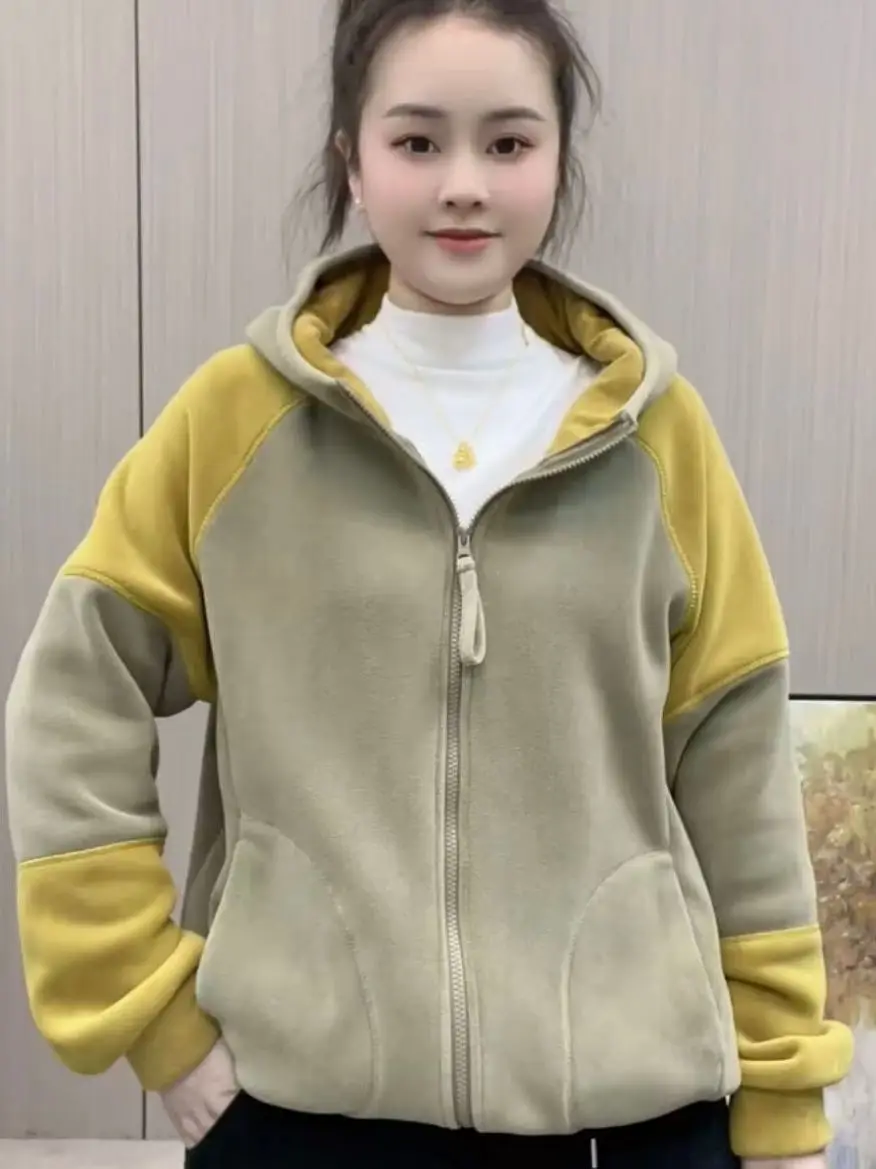 

Faionable Color Blo Jaet Coat Women's Winter New Sle Warm Loose plus Size Top Korean Sle Commute Long Sve Zipper