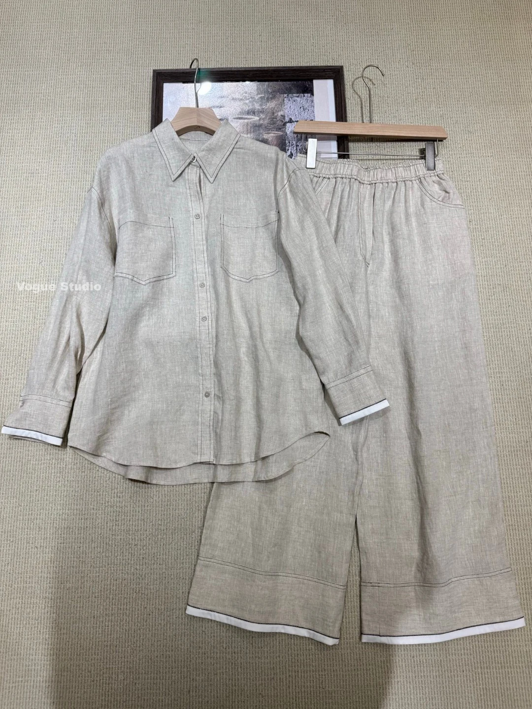 Spring summer imported linen loose high end trouser suit