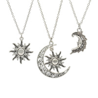 Vintage Fashion Moon Sun Pendant Necklace for Women Men Long Cross Chain Y2k Jewelry Accessories Wholesale Wicca Goth Gothic