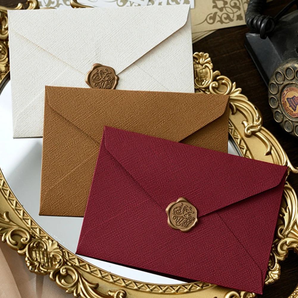 16pcs Envelope Set 3pcs Linen Patterned Invitation Envelope 3pcs Wax Seal Stickers 10pcs Kraft-colored Borderless Stationery