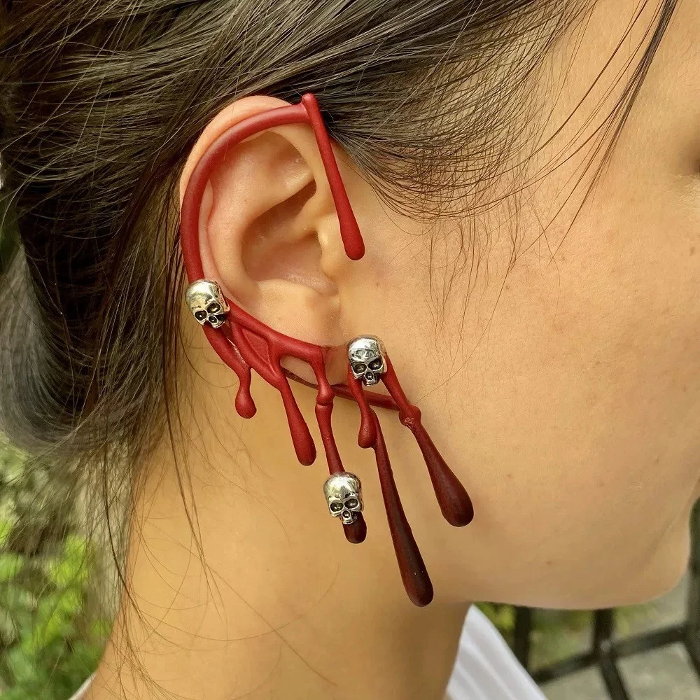 غير النظامية المبالغة الحمم الأقراط الجمجمة حساسة هالوين قرط كبس الرجعية لا شيء ثقب قطرة الماء قرط كبس زي الطرف #1