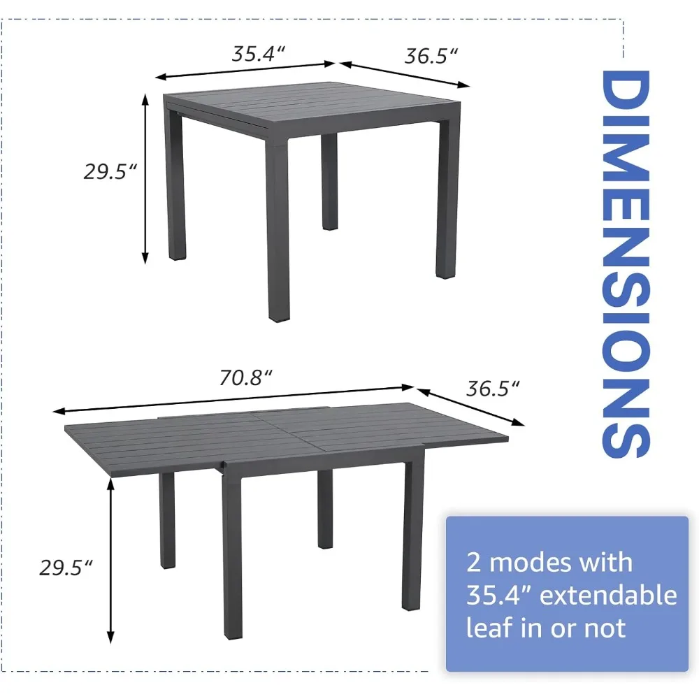 

Aluminum Patio Extendable Dining Table, 35 - 71, Adjustable Indoor and Outdoor Furniture Rectangular Dining Table for 4-6 People