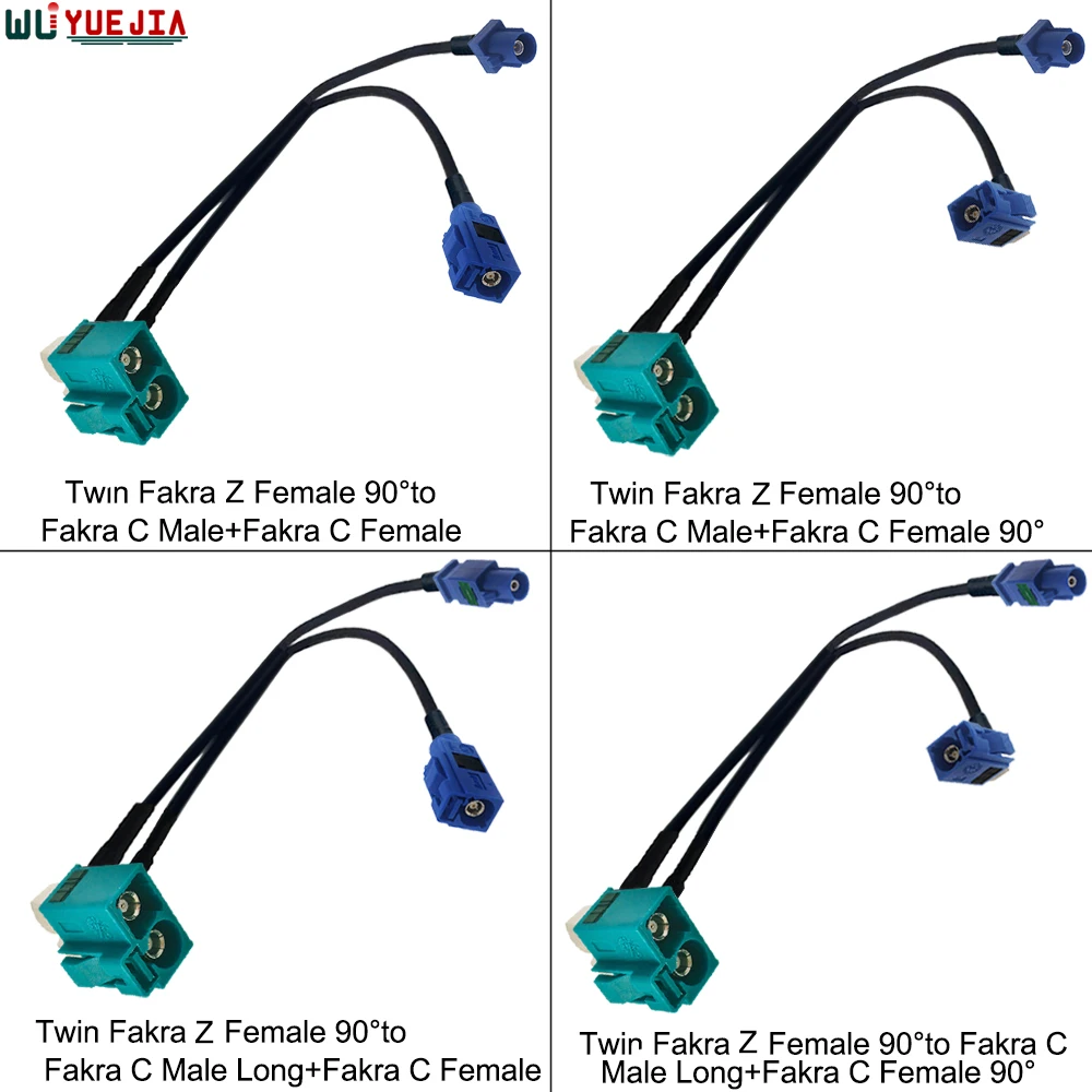 RG-174 Twin Fakra Z Female 90° to Fakra C Male Plug+Fakra C Female Jack 50 ohm Connector RF Coax Cable Extension Jumper Pigtail