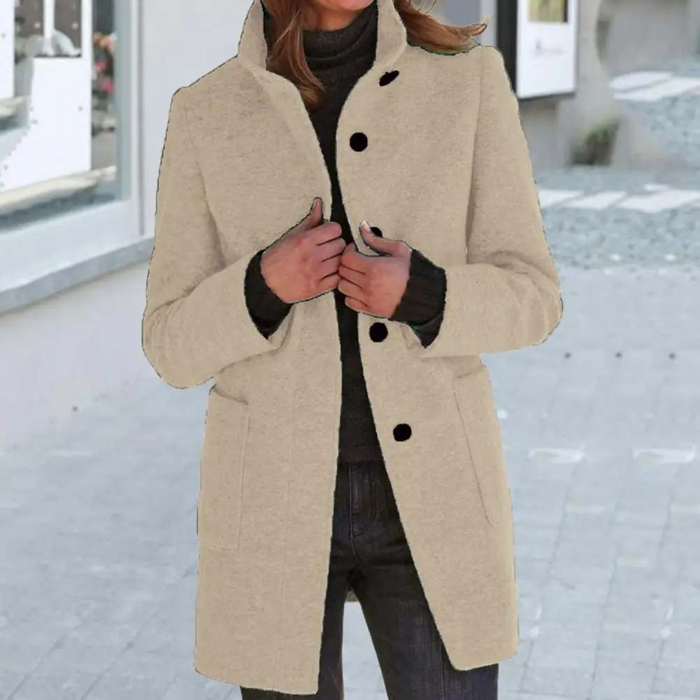 Damen Langarm jacke stilvolle Damen Stehkragen Wintermantel warmer wind dichter Mantel mit Nackenschutz für den Herbst