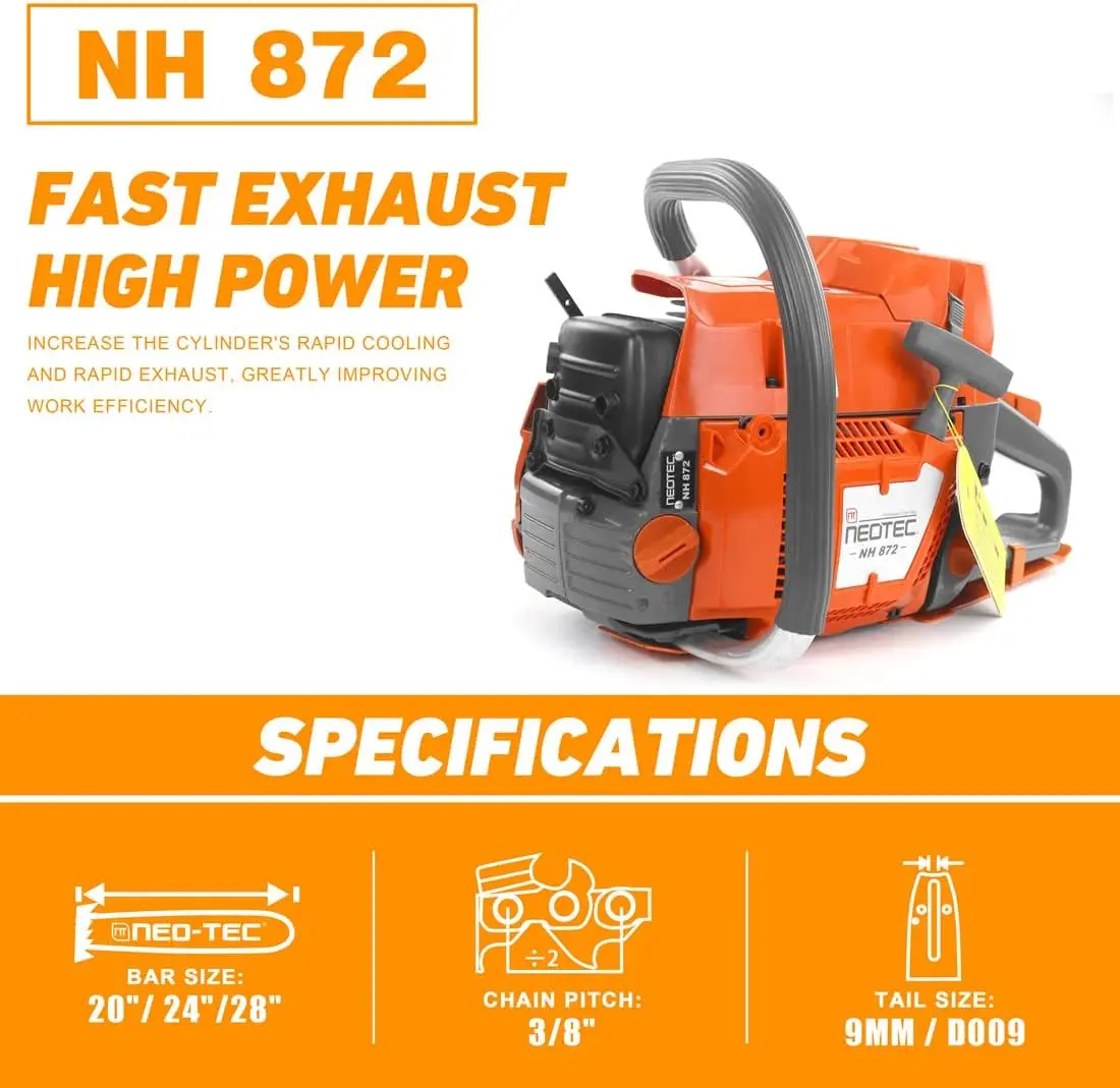 NH872 24 Inch Gas Chainsaw,71 cc Gasoline Chain Saw Power Head,All Parts Compatible with Husqvarna 372XP