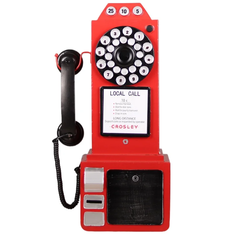 Vintage Wall-mounted Telephone Model Nostalgic Cafe Bar Internet Red Wall Decorations Photography Props Display