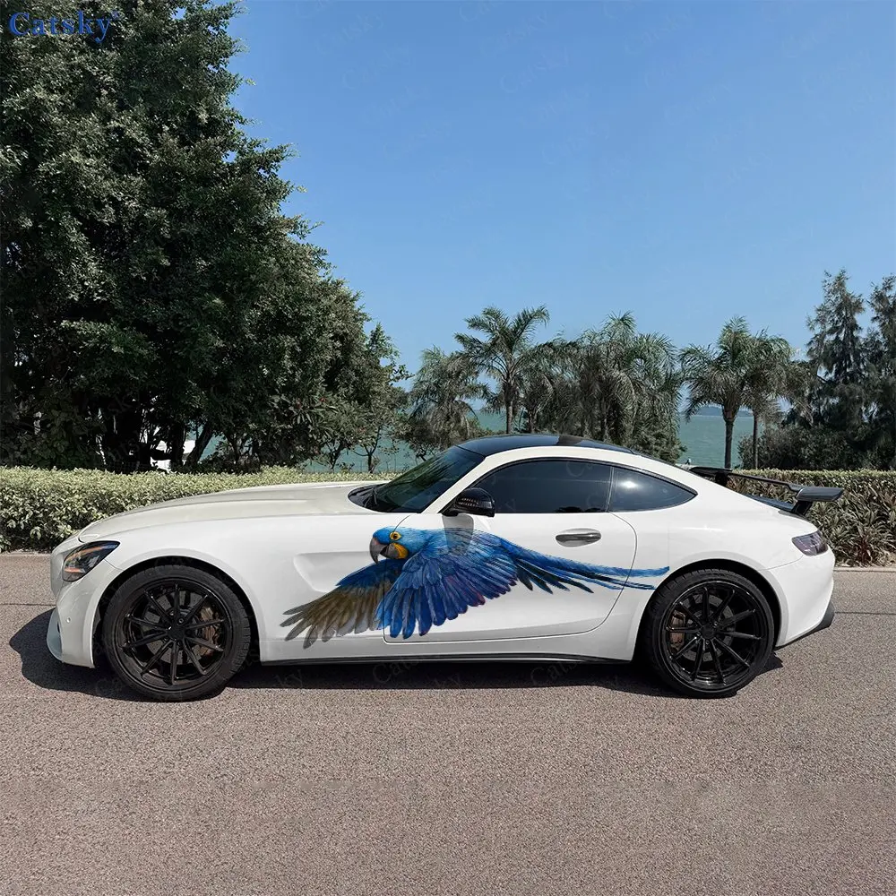 2pcs Blue Parrot Car Sticker, Durable, Fade Resistant, Enhance The Look Of Your Vehicle Bold Artistic Design Car Vinyl Wraps