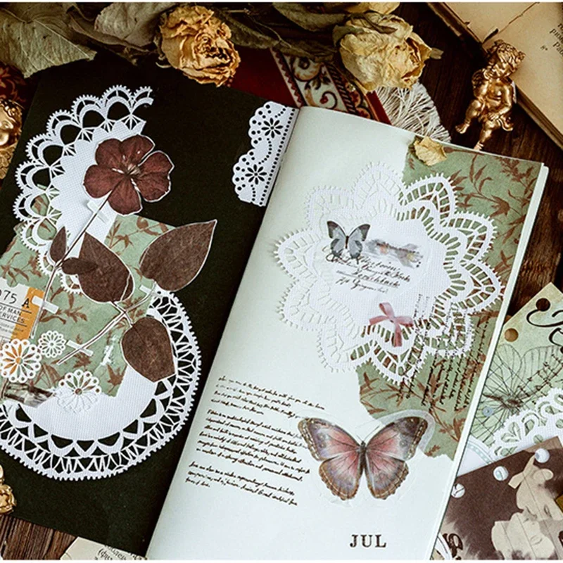 10pcs/pack Lace Materials Craft Paper Diary Junk Journal Scrapbooking Vintage Stationery Decorative DIY Photo Albums