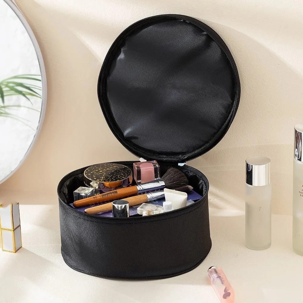 

Portable Portable Makeup Bag Large Capacity Black Travel Toiletry Organizer Waterproof Zipper Closure Nylon Cosmetic Storage Box