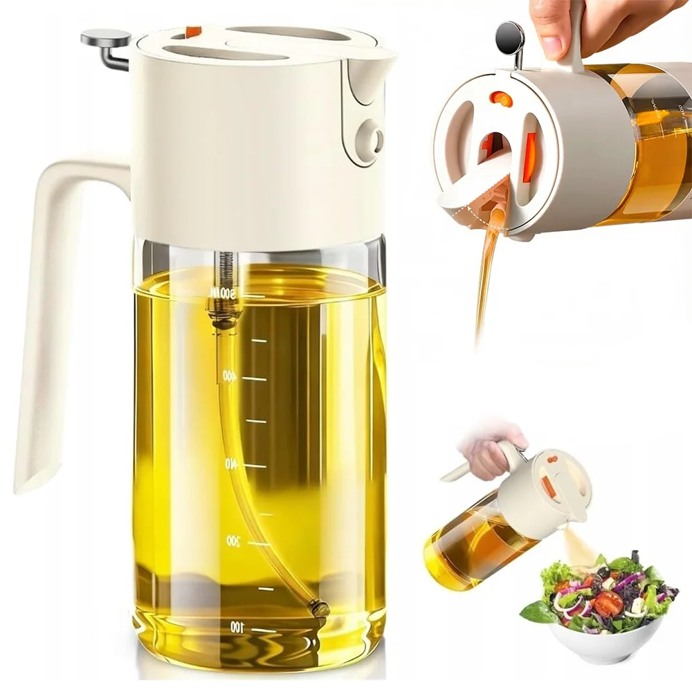 Butelka do dozowania oleju do kuchni, dozownik oleju oliwnego i rozpylacz oleju, 550 ml, butelka do rozpylania oleju oliwnego do gotowania.
