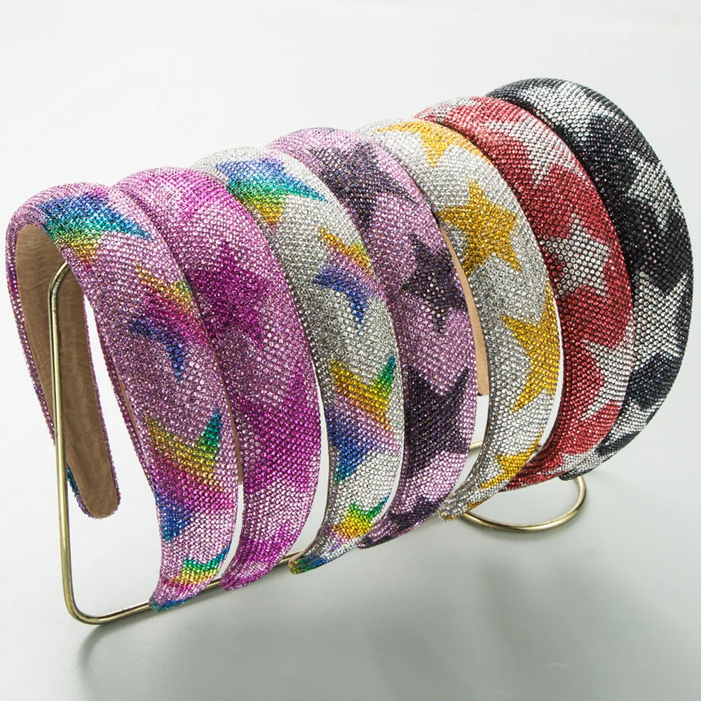 

New super flash rhinestone five-pointed star headband fashion high sense versatile sponge headband spot wholesale