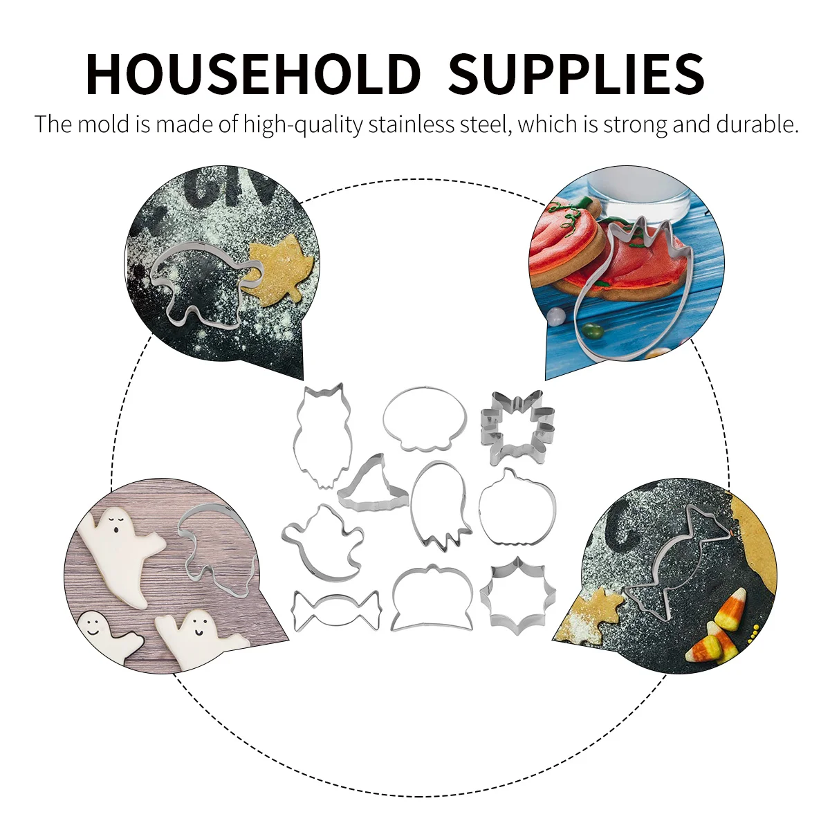 10 szt. Bezpieczne foremki do ciastek Halloween, losowy styl, foremki do pieczenia do użytku domowego i profesjonalnego, akcesoria do pieczenia ciastek.