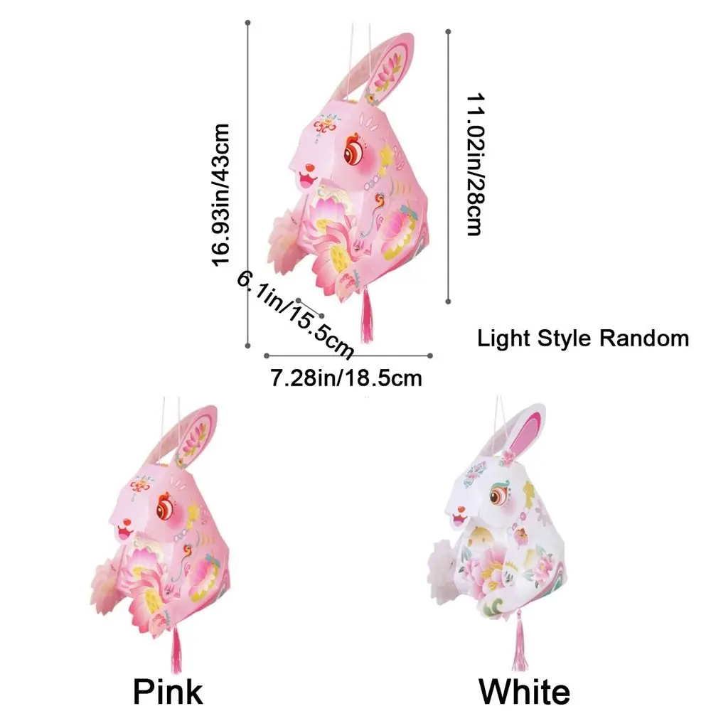 Paper Chinese Rabbit Lantern Handmade Cartoon Mid-Autumn Festival Lantern with Tassel LED DIY Material Package