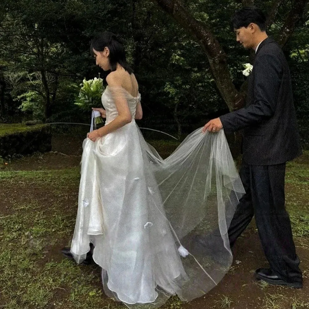Giyu 2026 New Ivory Wedding Dress Korea Photoshoot Off Shoulder Tulle Bridal Gown 3d Flowers Customized Plus Size Floor Length