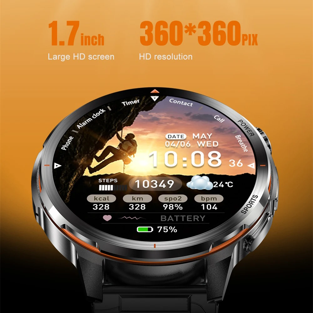 2026 GPS Outdoor Smartwatch LED Flashlight Sports Men Heart Rate Health Waterproof Clock Blue Tooth Call Smart Watch 1100Mah