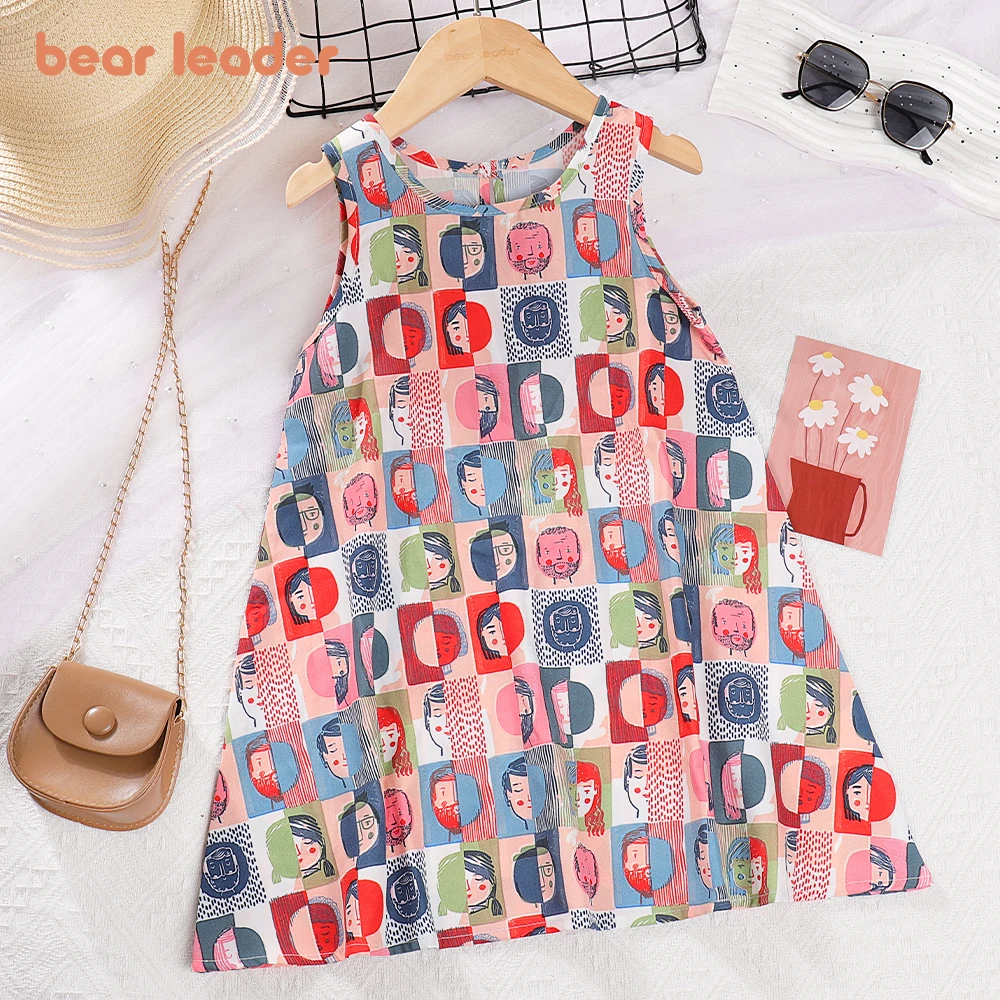 Bear Leader Casual Girls Dress Figure Abstract Dress Princess Tank Top Dress 2023 Summer New Style Clothing For Children Girls