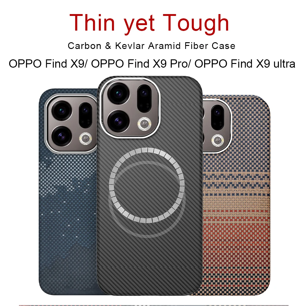 

For OPPO Find X9/ Find X9 Pro/ Find X9 ultra case carbon 600d kevlar aramid carbon fiber fabric thin hard cover magnetic balck