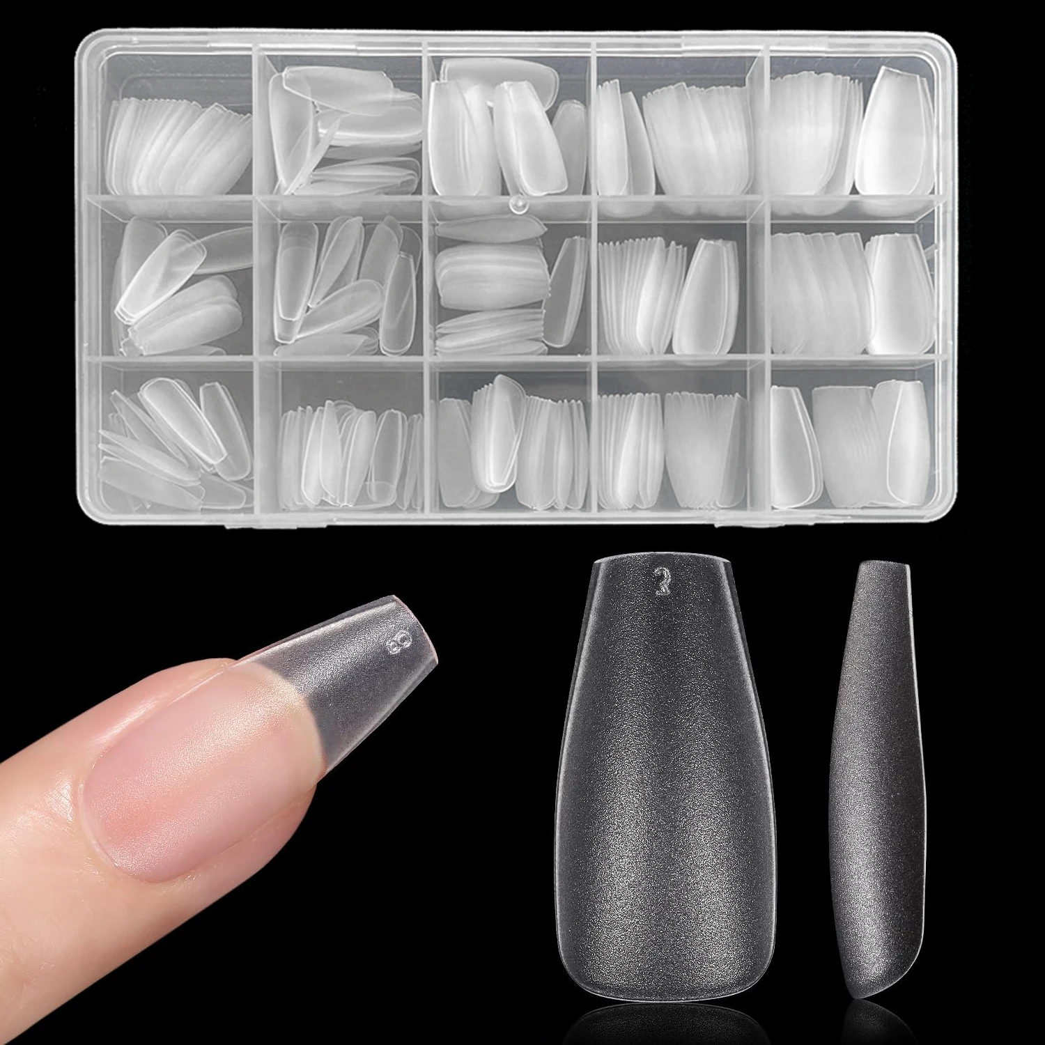 330pcs Transparent Almond Coffin Square Nail Tips Medium Short Full Matte Pure Color Soft Gel Acrylic False Nails Full Cover