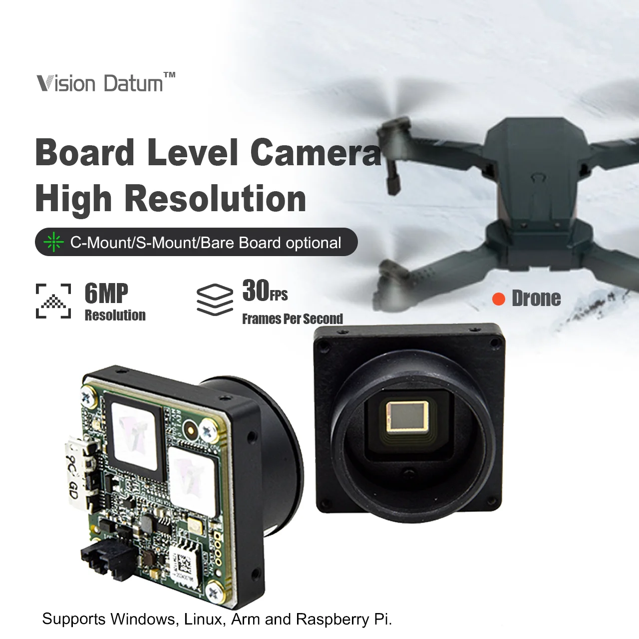 Good quality4032×3036 12MP 28 21fps USB3.0 Rolling C-Mount IMX226 No-Mount Board Level Camera for PCB Inspection Drones