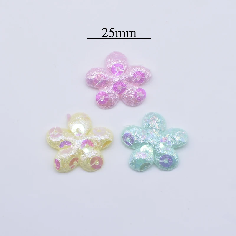 100Pcs 25mm Glitter Flower Applique Padded Patches for Clothes Hat Crafts Sewing Supplies DIY Headwear Hair Clips Bow Decor