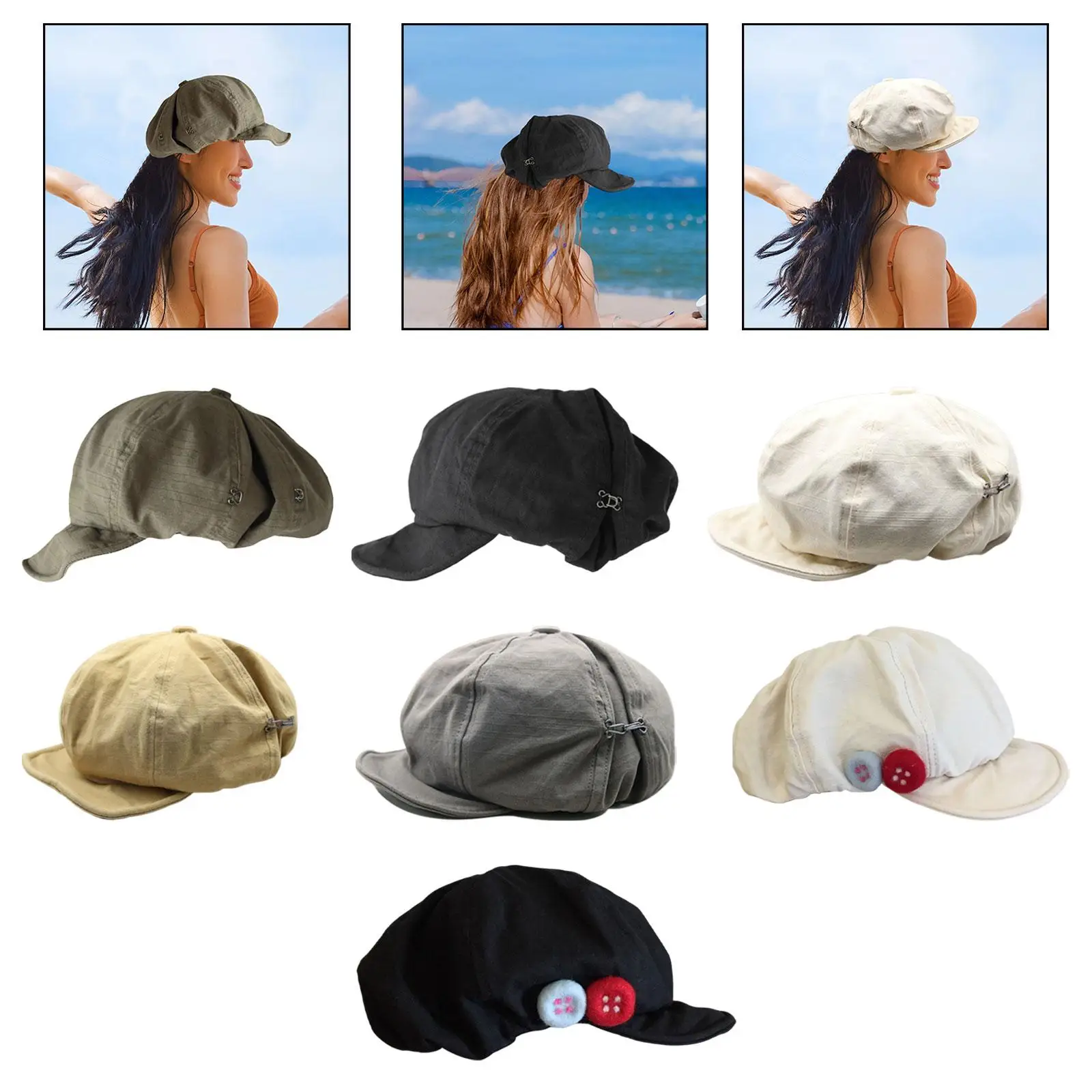 إكسسوارات قبعة بيريه بتصميم عتيق للرسام للسيدات مع زر جانبي متعدد الوظائف مع نسيج قطني بحافة 6.5 سم قابل للتمدد