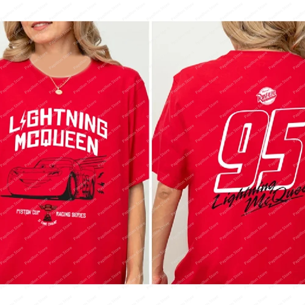 Camiseta Lightning Mcqueen, sudadera de Disney, camiseta campeón de copa de pistón, sudadera de la serie de carreras 95, camiseta de coche Pixar, ropa de algodón, Top